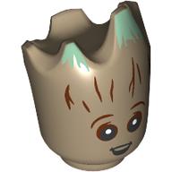 Lego Minifig Head Special, Baby Groot with Sand Green Tips, Happy Print / Dark Tan