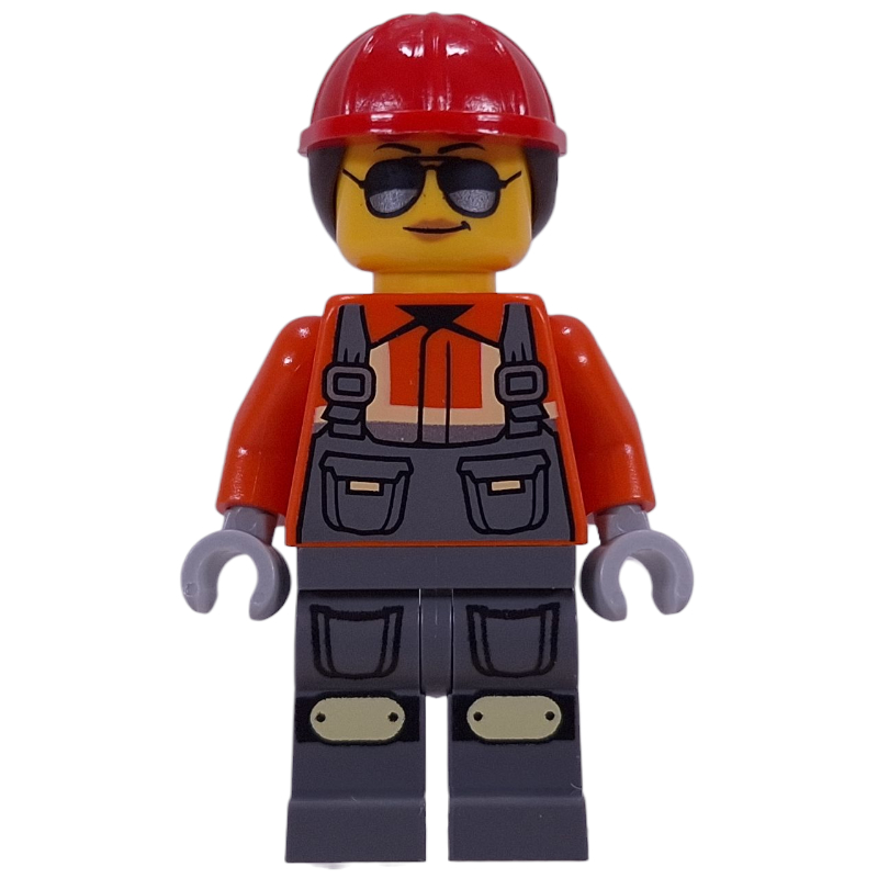 Lego Construction Worker, Reddish Orange Safety Jacket, Red Helmet