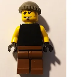 Man, Black Tank Top with Yellow Arms, Brown Legs, Dark Gray Hat