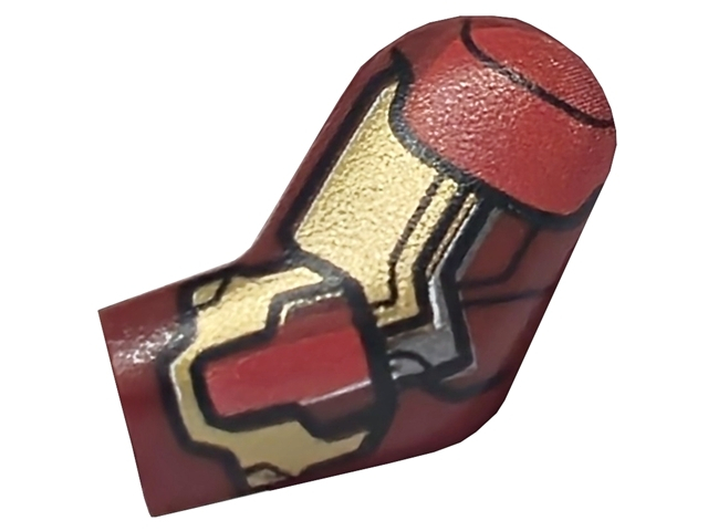 Lego Arm, Left with Gold and Silver Armor Plates, Red Shoulder and Panels with Black Outlines Pattern