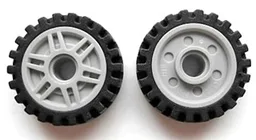 Wheel 18mm D. x 8mm with Fake Bolts and Deep Spokes with Inner Ring with Black Tire 24mm D. x 7mm Offset Tread - Band Around Center of Tread (13971 / 61254) / Light Bluish Gray