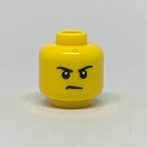 Lego Minifig Head, Eyebrows, Grin / Frown Print / Yellow