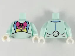 Torso Short Jacket Open with Medium Blue Lapels over Bright Light Yellow Shirt with Buttons, Dark Pink Bow Tie, White Stomach with Fur Pattern / Light Aqua Arms / White Hands