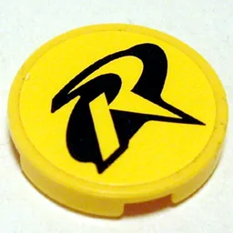 Tile, Round 2 x 2 with Black R Outline (Robin Logo) Pattern (Sticker) - Set 7885
