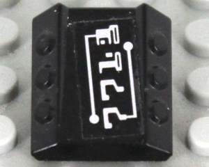 Lego Brick, Modified 2 x 2 No Studs, Sloped with 6 Side Pistons Raised with Silver '7713' Pattern (Sticker) - Set 7713