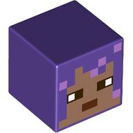 Lego Minifig Head Special, Cube with Pixelated Medium Nougat Face, Dark Brown Mouth print / Dark Purple