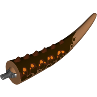 Lego Animal Body Part, Dinosaur, Carnotaurus Tail, with Spikes and Pin, Dark Brown Stripes and Orange Spots Print / Medium Nougat
