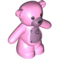 Lego Animal, Bear / Teddy, Arms Down with Black Eyes, Nose and Mouth / Lavender Belly with Heart Print / Bright Pink