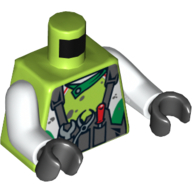 Lego Torso Racing Jacket, Dark Bluish Gray Overalls and Tools Print, White Arms, Black Hands / Lime