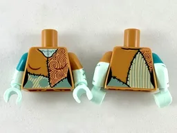Torso Female Patchwork Ragdoll with Small Spirals Pattern / Light Aqua Arms Short Sleeve and Sand Green Stitching Pattern / Light Aqua Hands
