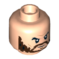 Lego Minifig Head Aquaman, Dual Sided, Eyebrows, Reddish Brown Beard, Neutral / Angry with White Eyes Print [Hollow Stud] / Light Nougat