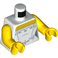 Lego Torso Wedding Dress Robe with Silver Trim / Corset on Back Print, Yellow Arms and Hands / White
