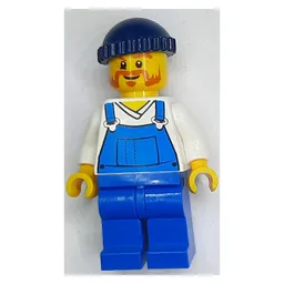 Man, Blue Overalls over Shirt, Blue Legs, Dark Blue Hat, Beard