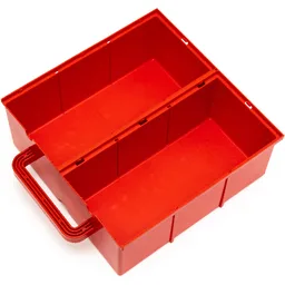 Storage Bin, with Handle and Slots for Six Compartments / Red