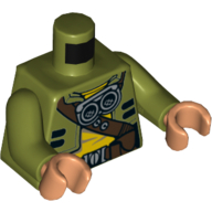 Lego Torso Jacket with Brown Diagonal Belt and Goggles Print (Kordi), Olive Green Arms, Nougat Hands / Olive Green