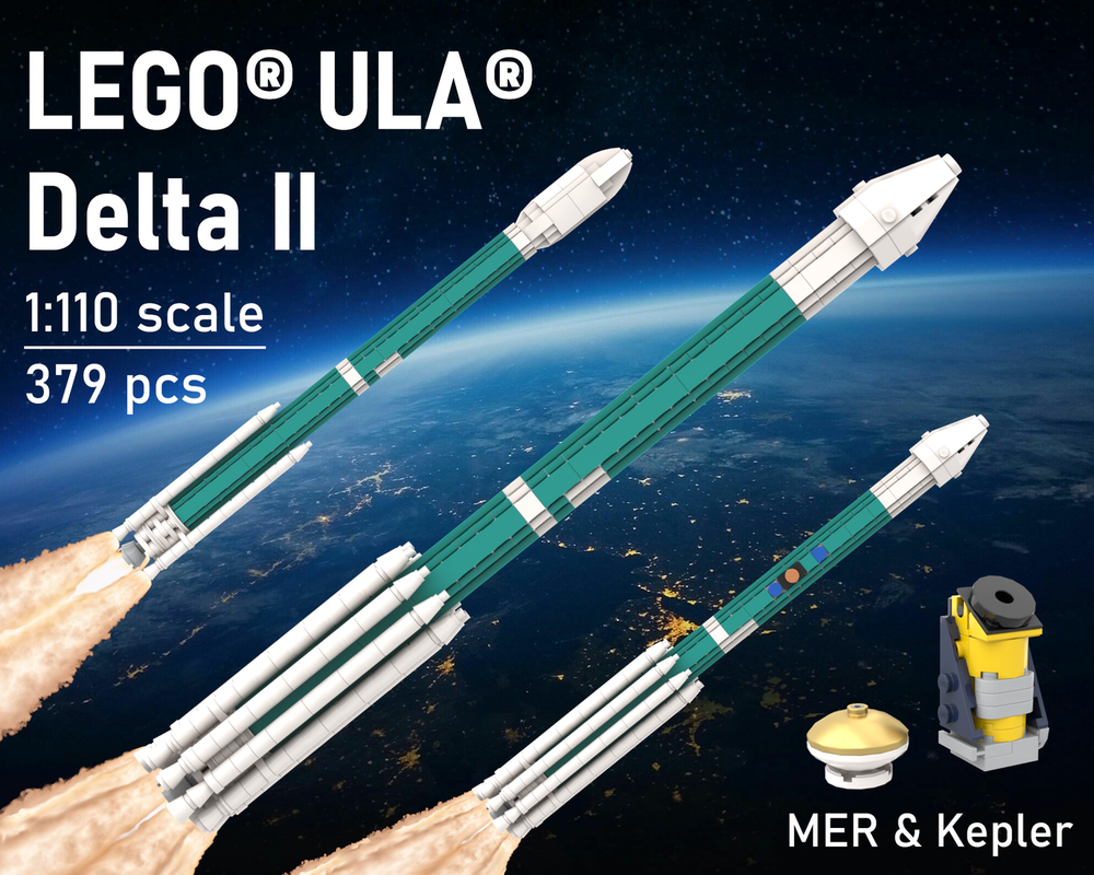 Lego Delta II with Kepler and MER [Saturn V scale]