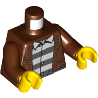 Lego Torso Jacket, Open over Prison Shirt Print, Reddish Brown Arms, Yellow Hands / Reddish Brown