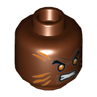 Lego Minifig Head Bronze Tiger, Orange Stripes, Eyebrows, Orange Eyes, Clenched Teeth Print / Reddish Brown