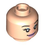 Lego Minifig Head Karina, Metallic Blue Eyeshadow, Metallic Pink Lips, Lopsided Smile / Smile print / Light Nougat