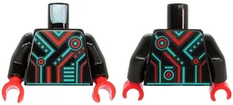 Torso Dark Turquoise and Red Stripes, Rectangles and Circles Pattern / Black Arms / Red Hands