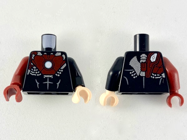 Lego Torso Dark Red Chest Plate with Arc Reactor Pattern / Black Arm Left / Dark Red Arm Right / Light Nougat Hand Left / Dark Red Hand Right