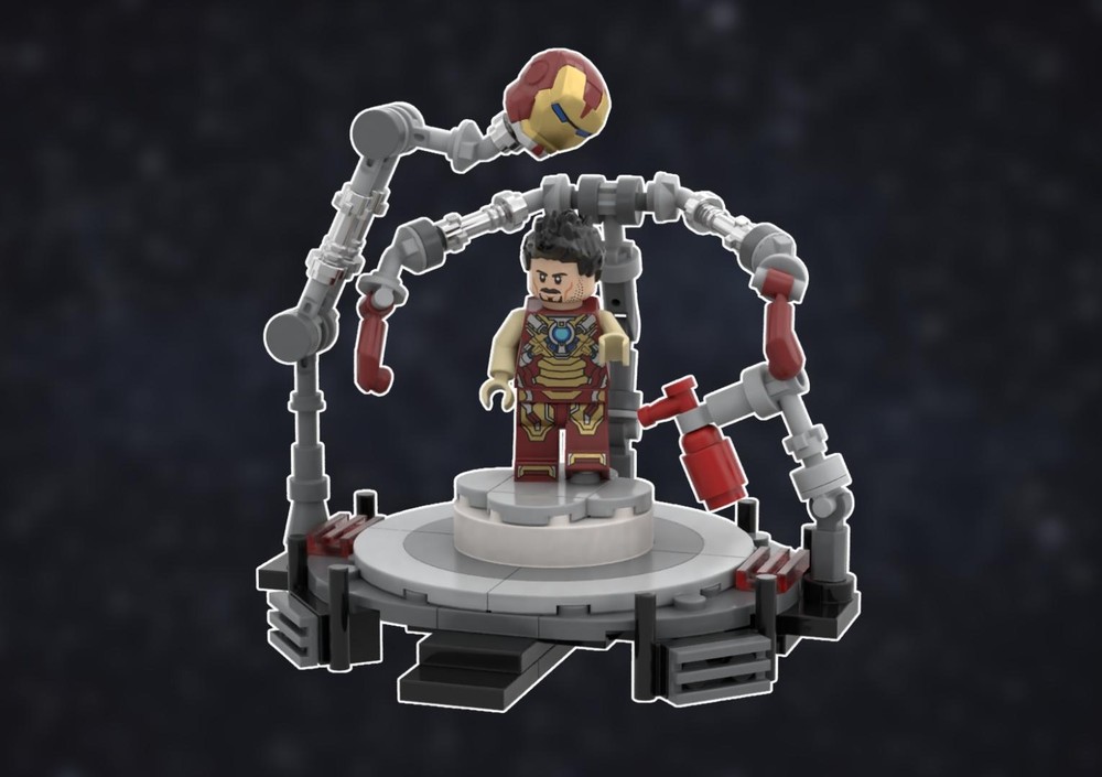 Lego ABS-MAN (IRON-MAN but in plastic) putting on his armor