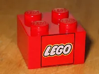 Brick 2 x 2 with Lego Logo in Red Square Pattern