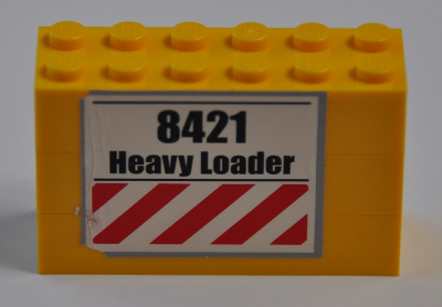Lego Stickered Assembly 6 x 2 x 3 with '8421 Heavy Loader' and Red and White Danger Stripes Pattern (Sticker) - Set 8421
