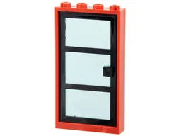 Door, Frame 1 x 4 x 6 with 4 Holes on Top and Bottom with Black Door with 3 Panes and Square Handle with Fixed Trans-Light Blue Glass (30179 / x39c01)