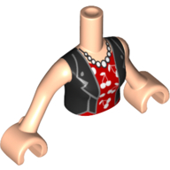 Lego Minidoll Torso Woman with Black Jacket, Red Shirt with White Cherries, White Pearls Print / Light Nougat