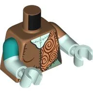 Torso, Dual Molded Arms, Medium Nougat/Nougats/Sand Green Random Stitched Clothes, Light Aqua Chest print, with Dark Turquoise Sleeves Pattern, Light Aqua Arms and Hands / Medium Nougat