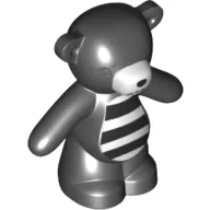 Animal, Bear / Teddy, Arms Down with 1 Button Eye, Mouth Stitches and Striped Belly Print / Black