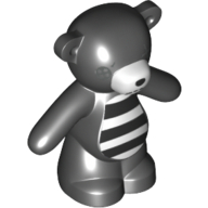 Lego Animal, Bear / Teddy, Arms Down with 1 Button Eye, Mouth Stitches and Striped Belly Print / Black