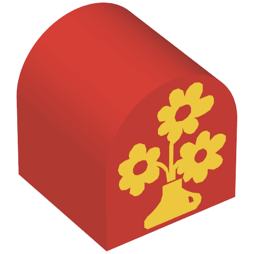 Lego Duplo Brick 2 x 2 x 2 Curved Top with Vase and Three Flowers Print / Red