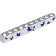 Lego Brick 1 x 10 with Dark Purple 'May' and 'June' Print on Opposite Sides / White