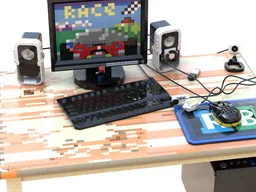 Screen, table, mouse, speaker