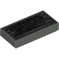 Lego Tile 1 x 2 with Computer Keyboard Standard Print / Dark Gray