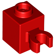 Lego Brick Special 1 x 1 with Clip Vertical [Open O Clip, Hollow Stud] / Red