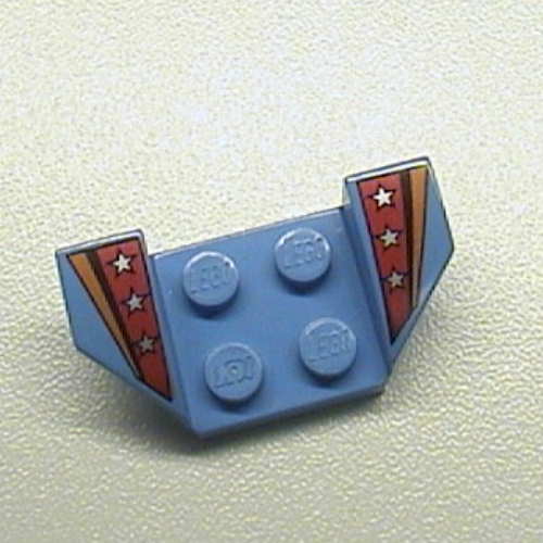 Lego Mudguard 2 x 4 with 2 x 2 Studs and Flared Wings, Orange Stripe & Red Fade with 3 Silver Stars Print [4595/4591] / Medium Blue