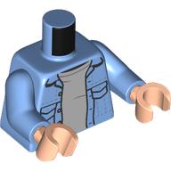 Lego Torso Shirt, Pockets, Open over Light Bluish Grey Undershirt print, Medium Blue Arms, Light Nougat Hands / Medium Blue