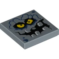 Tile 2 x 2 with Rock Monster Face, Dark Blue Spots and Yellow Eyes Print (Brickster) / Sand Blue