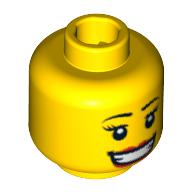 Lego Minifig Head Hula Dancer, Large Red Lips, Open Mouth Smile with Teeth, Thin Eyelashes and White Pupils Print [Blocked Open Stud] / Yellow