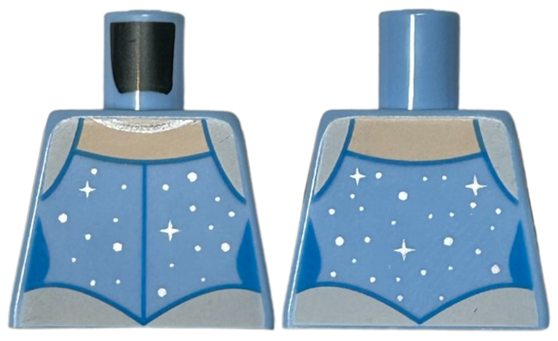 Lego Torso Dress Top with White Shoulders and Waist, Silver Sparkles and Dots, Light Nougat Neck, Necklace Pattern