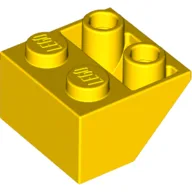 Brick Sloped Inverted 45° 2 x 2 [Ovoid Bottom Pin, Bar-sized Stud Holes] / Yellow