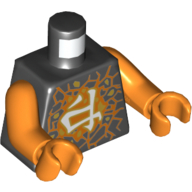 Lego Torso Orange and Yellow Cracks with Asian Character Print, Orange Arms and Hands / Black