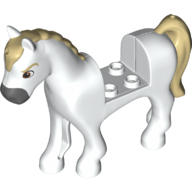 Lego Animal, Horse with 2 x 2 Cutout Tan Mane and Tail, Dark Bluish Grey Nose / White