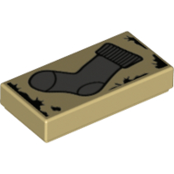 Lego Tile 1 x 2 with Dark Bluish Gray Sock Print / Tan