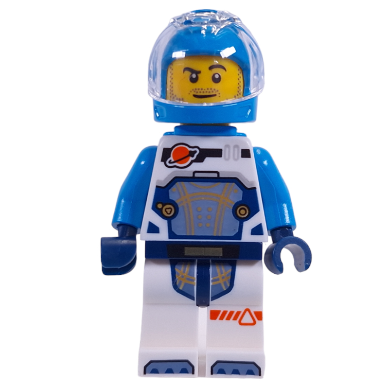 Lego Astronaut, White and Dark Azure Spacesuit, Dark Azure Backpack and Helmet, Stubble Beard