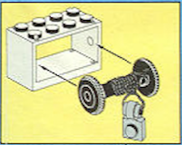 Lego String Reel 2 x 4 x 2 Holder with Black Drum with Black String and Light Gray Plate, Modified 1 x 1 with Light Attachment - Thick Ring (4209 / 4208 / x77 / 4081b)