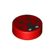 Tile Round 1 x 1 with Ladybug Print / Red